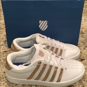 white and gold k swiss